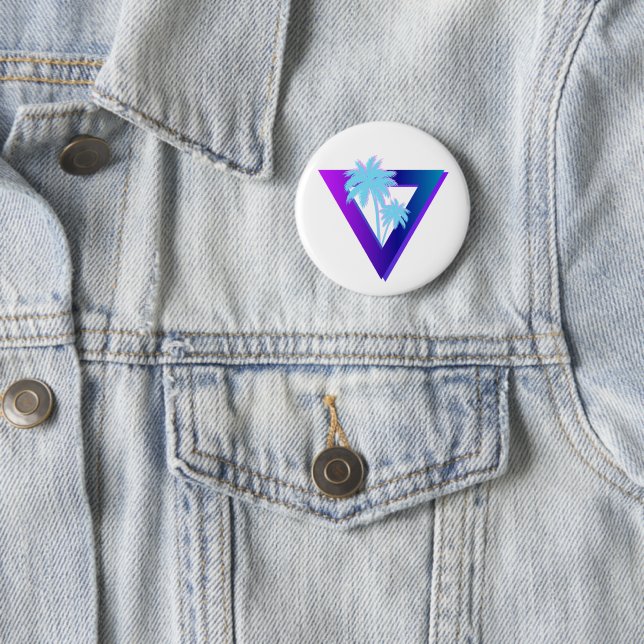 RETROWAVE SYNTHWAVE PALM TREES TRIANGLE PIN (In Situ)