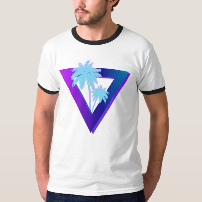 RETROWAVE SYNTHWAVE PALM TREES TRIANGLE RINGER T-Shirt (Front)