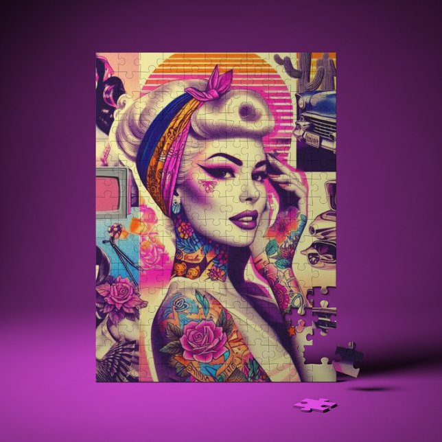 Retrowave Tattoo Pin-up Collage Jigsaw Puzzle (Creator Uploaded)
