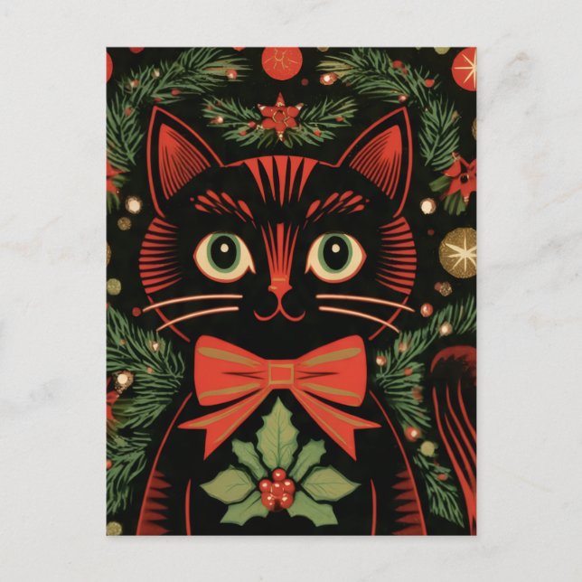 RetroXmasCat  Postcard (Front)