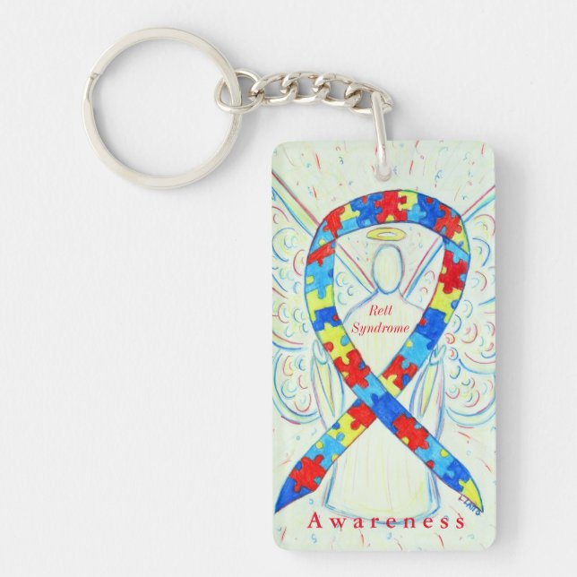 Rett Syndrome Angel Awareness Ribbon Keychain (Front)