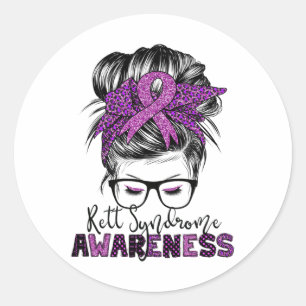 Rett Syndrome Awareness Messy Bun Hair Women  Classic Round Sticker