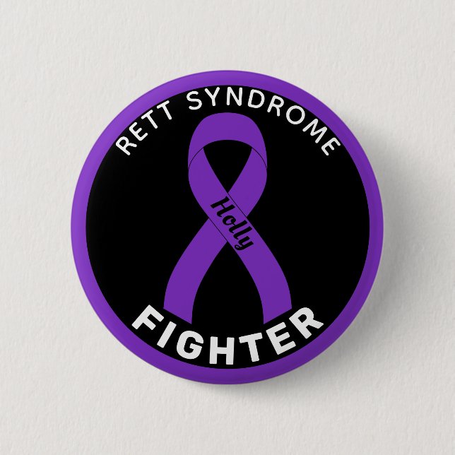 Rett Syndrome Fighter Ribbon Black Button (Front)