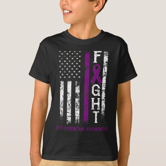 Rett Syndrome Warrior Us Flag Down Syndrome Awaren T-Shirt (Front)