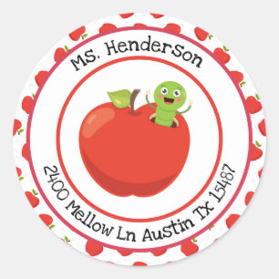 Return Address Apples and Worms  Classic Round Sticker