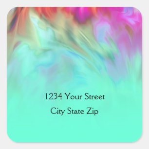 Return Address Aqua Tie Dye Design Square Sticker