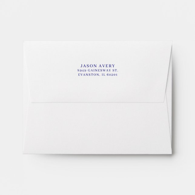 Return Address Back Flap Simple Navy Text White Envelope (Back (Top Flap))