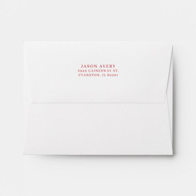 Return Address Back Flap Simple Red Text White Envelope (Back (Top Flap))