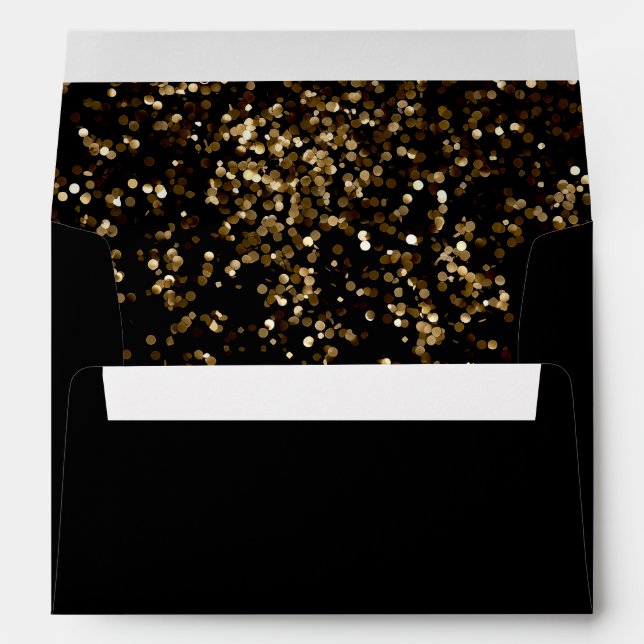 Return Address Black Gold Confetti Envelope (Back (Bottom))