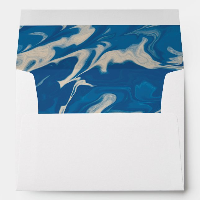 Return Address Blue Marble Modern Coastal Wedding Envelope (Back (Bottom))