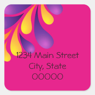 Return Address Bold Plume Yellow Purple Any Colour Square Sticker