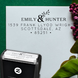Return Address Botanical Mr and Mrs Simple Wedding Self-inking Stamp