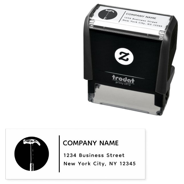 Return Address Business Hammer Modern Carpenter Self-inking Stamp (In Situ)