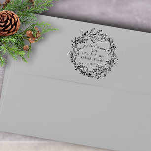 Return Address Christmas Botanical  Rubber Stamp