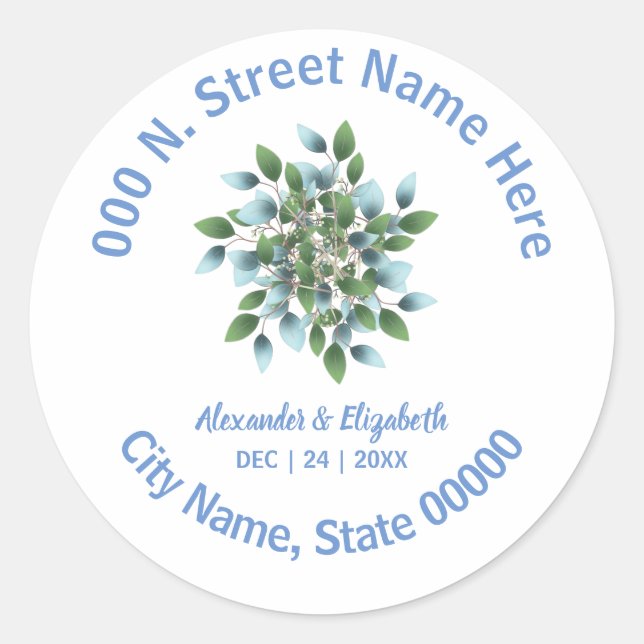 Return Address Classic Eucalyptus Greenery Round Sticker (Front)