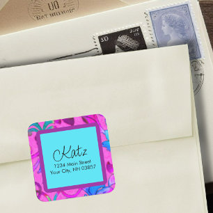 Return Address Colourful Damask Pink Square Sticker