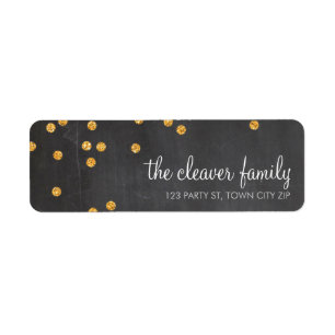 RETURN ADDRESS confetti gold glitter chalkboard