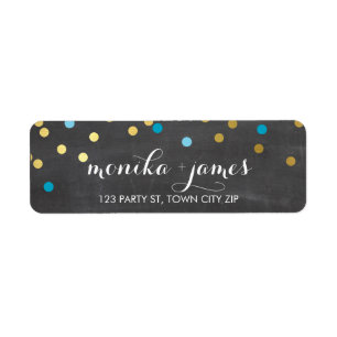 RETURN ADDRESS confetti gold turquoise chalkboard