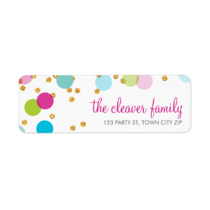 RETURN ADDRESS confetti polka dot colourful glitte
