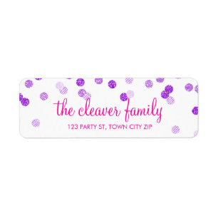 RETURN ADDRESS confetti polka dot glitter purple