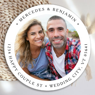 Return Address Couple Photo Elegant Simple Classic Round Sticker