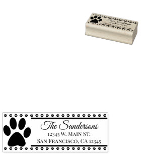 Return Address Dog Cat Pawprint Family Name Rubber Stamp