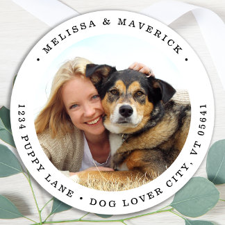 Return Address Dog Photo Custom Mail Classic Round Sticker