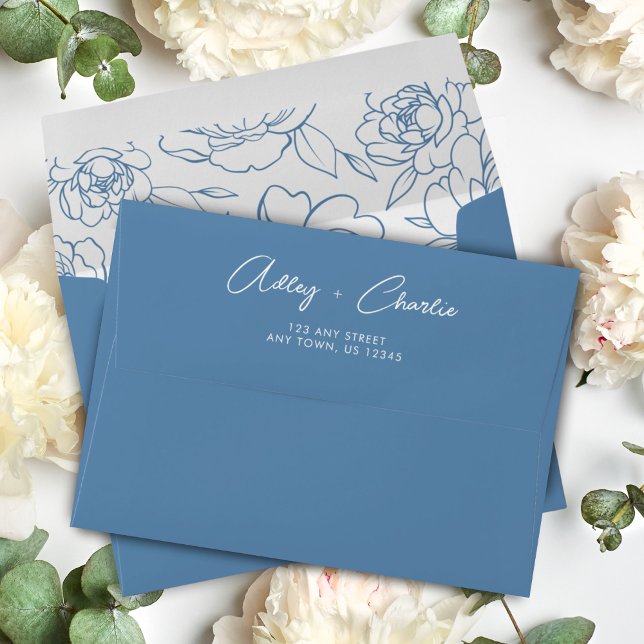 Return Address Dusty Blue White Botanical Wedding Envelope (Creator Uploaded)