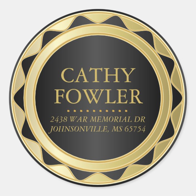 Return Address Gold and Black Round Labels (Front)