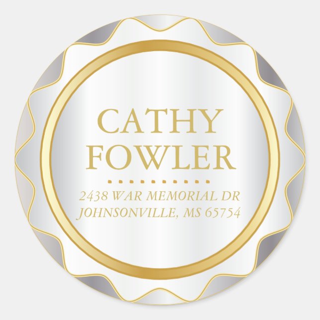 Return Address Gold and White Round Labels (Front)