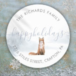 Return Address Happy Holidays Winter Fox Classic Round Sticker<br><div class="desc">Festive classic Happy Holidays winter fox return address labels for you to personalise with your own message,  year,  family name and address details. Designed by Thisisnotme©</div>
