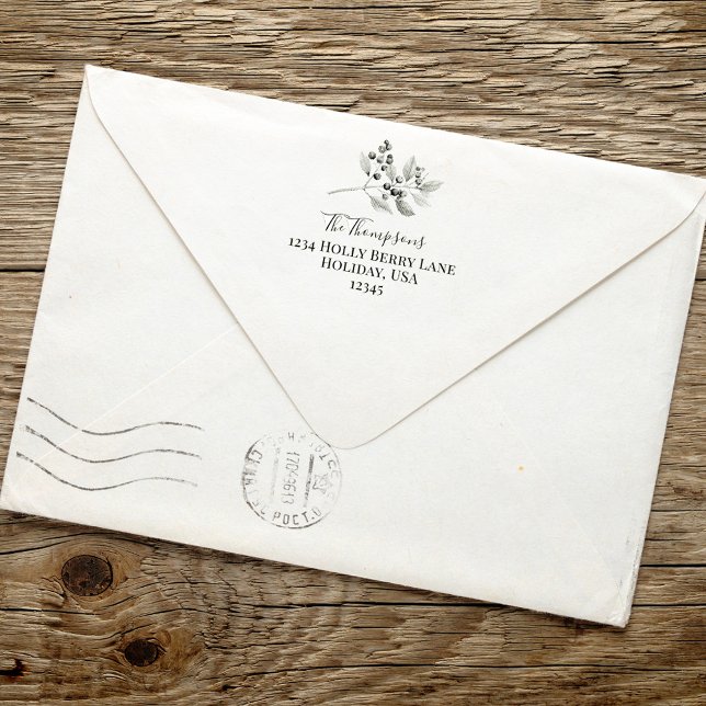 Return Address Holiday Holly Berries Greenery Self-inking Stamp (Perfect for invitations, and greeting cards. )