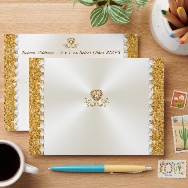 Return Address, Ivory and Gold Envelopes 5x7 (Desk)