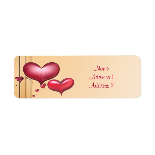 Return Address Label Art Deco Red Hearts (Front)