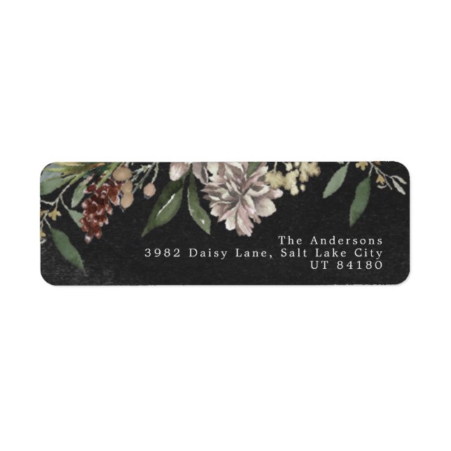 Return Address Label Christmas Florals Chalkboard (Front)