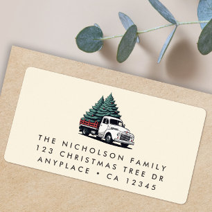 Return Address Label   Christmas Tree Truck Cream