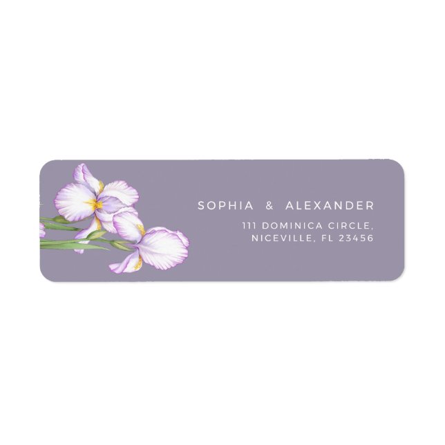 Return Address Label Delicate Irises Wedding. (Front)