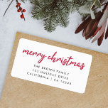 Return Address Label | Merry Christmas Card Mail<br><div class="desc">A simple and stylish “Merry Christmas” return address label featuring modern minimalist typography in deep red. This elegant and contemporary design is perfect for adding a warm festive touch to your holiday mail. Personalize it easily with your family name and address for a unique label that feels both timeless and...</div>