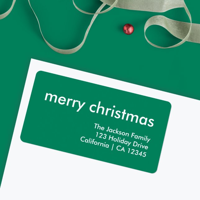 Return Address Label | Merry Christmas Green (Personalize your envelopes with this bold minimalist address label)