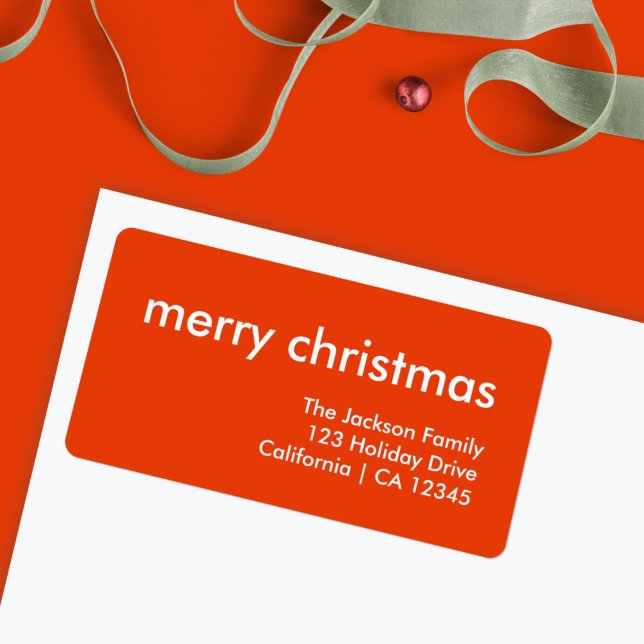 Return Address Label | Merry Christmas Modern Red (Personalize your envelopes with this bold minimalist address label)