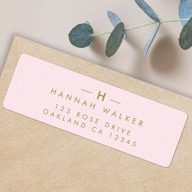 Return Address Label | Pink & Gold Mailing Sticker (Elegant gold monogram return address label by Guava - refined, modern, and easily customizable)
