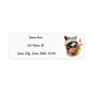 Return Address Label - Raccoon Holding Wildflowers