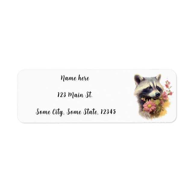 Return Address Label - Racoon Holding Wildflowers (Front)