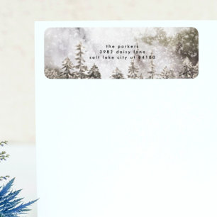 Return Address Label Snow Scene Christmas trees