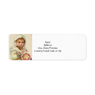 Return Address Label Winter Girl Roses Vintage