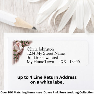 Return Address Labels, Doves & Pink Roses
