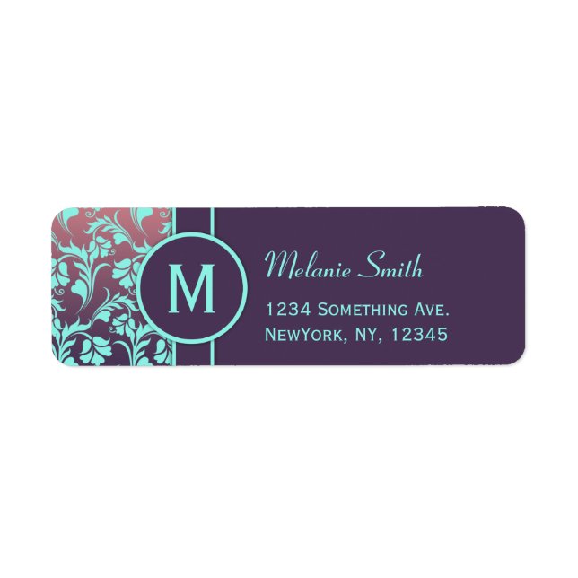 Return address labels monogram purple Custom (Front)