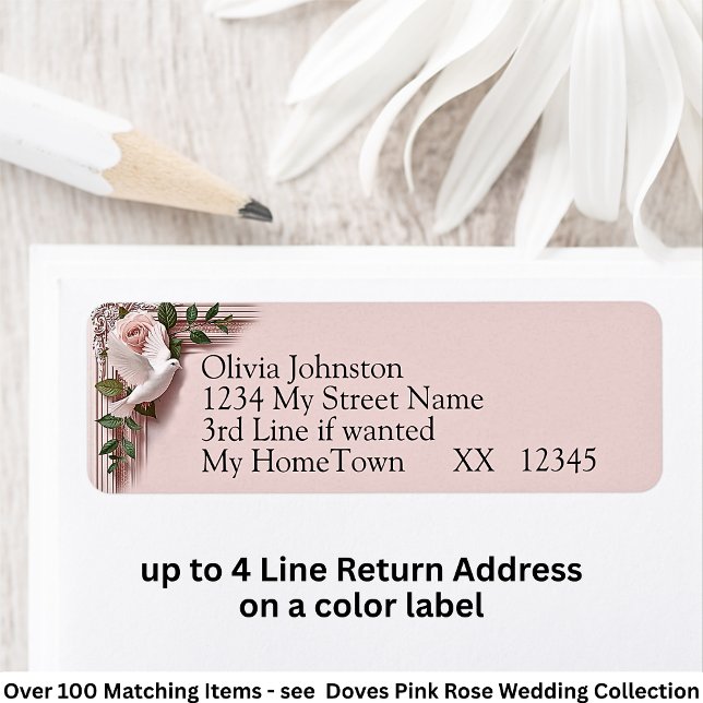 Return Address Labels, Pink Roses & Doves Wedding (Creator Uploaded)