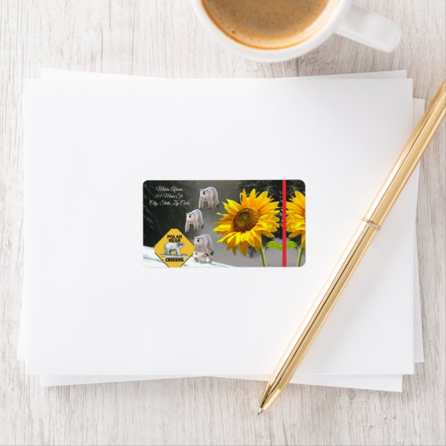 Return Address Labels Sunflower Polar Bear Floral (Insitu)