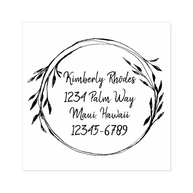 Return Address Leaf Wreath Personalised  Rubber Stamp (Imprint)